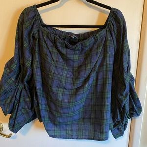 Greysn plaid off the shoulder blouse